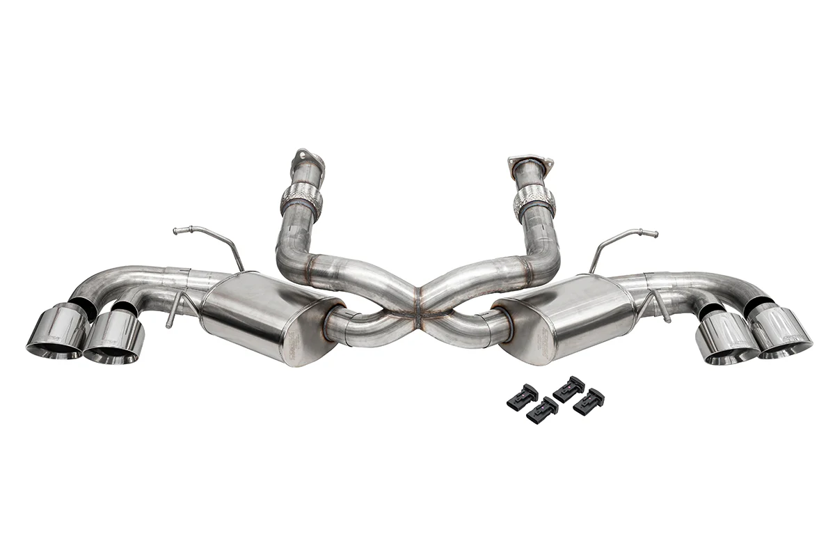 Corsa C8 Stingray Cat-Back Exhaust With Mufflers, No Valves, Polished 4.5 Inch Tips 21108